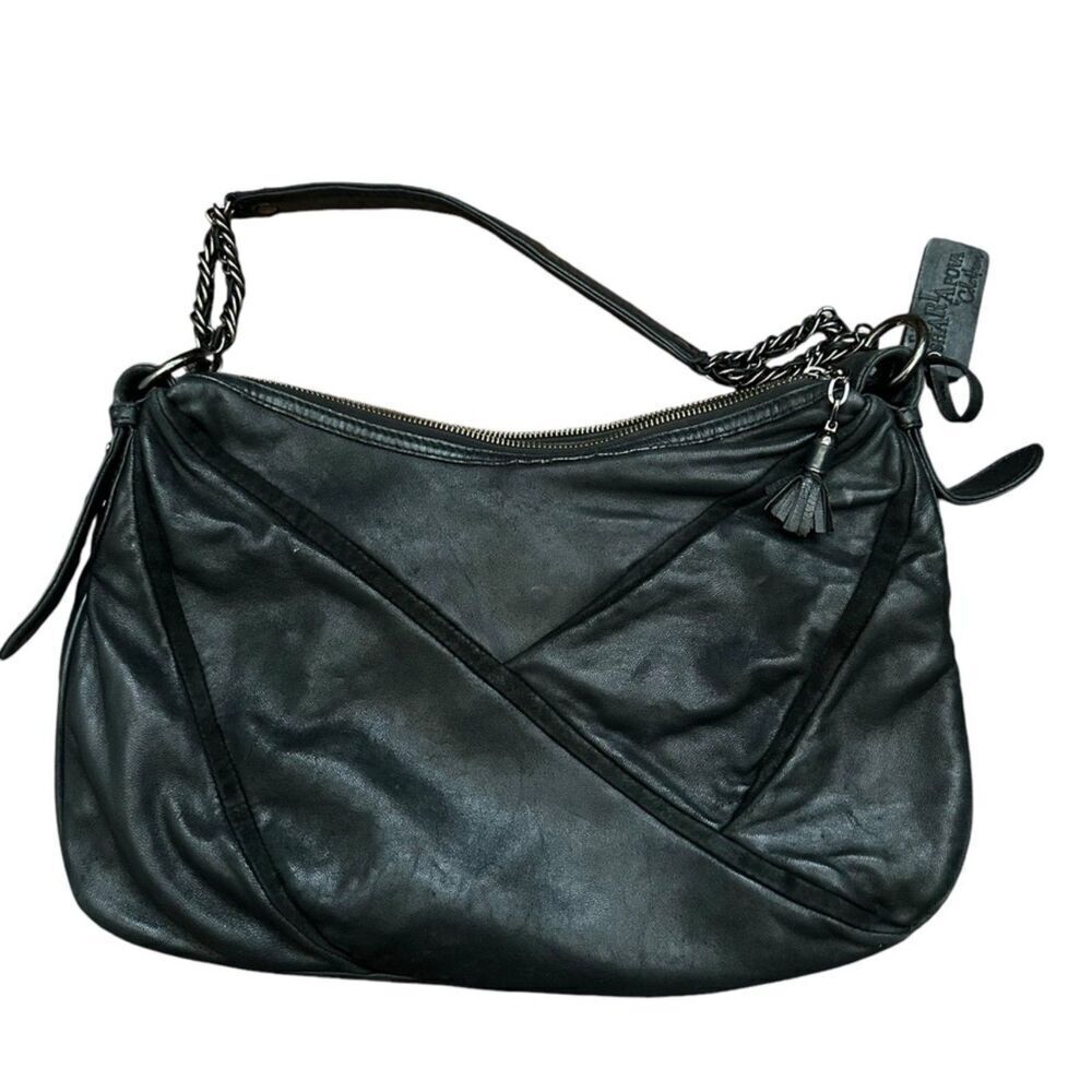 Cole Haan x Maria Sharapova Leather Women's Hobo Bag Black Chain‎ Strap Moto